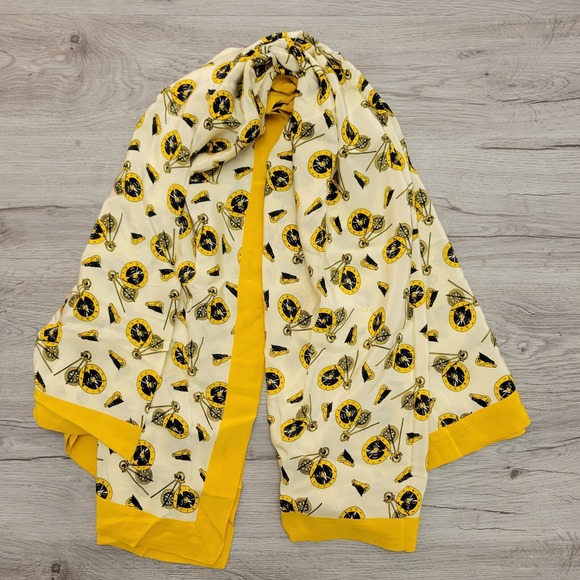 3 / $30 Magaschoni Silk Scarf Compass Captain Hat Print Yellow Trim Lightweight - Picture 1 of 5